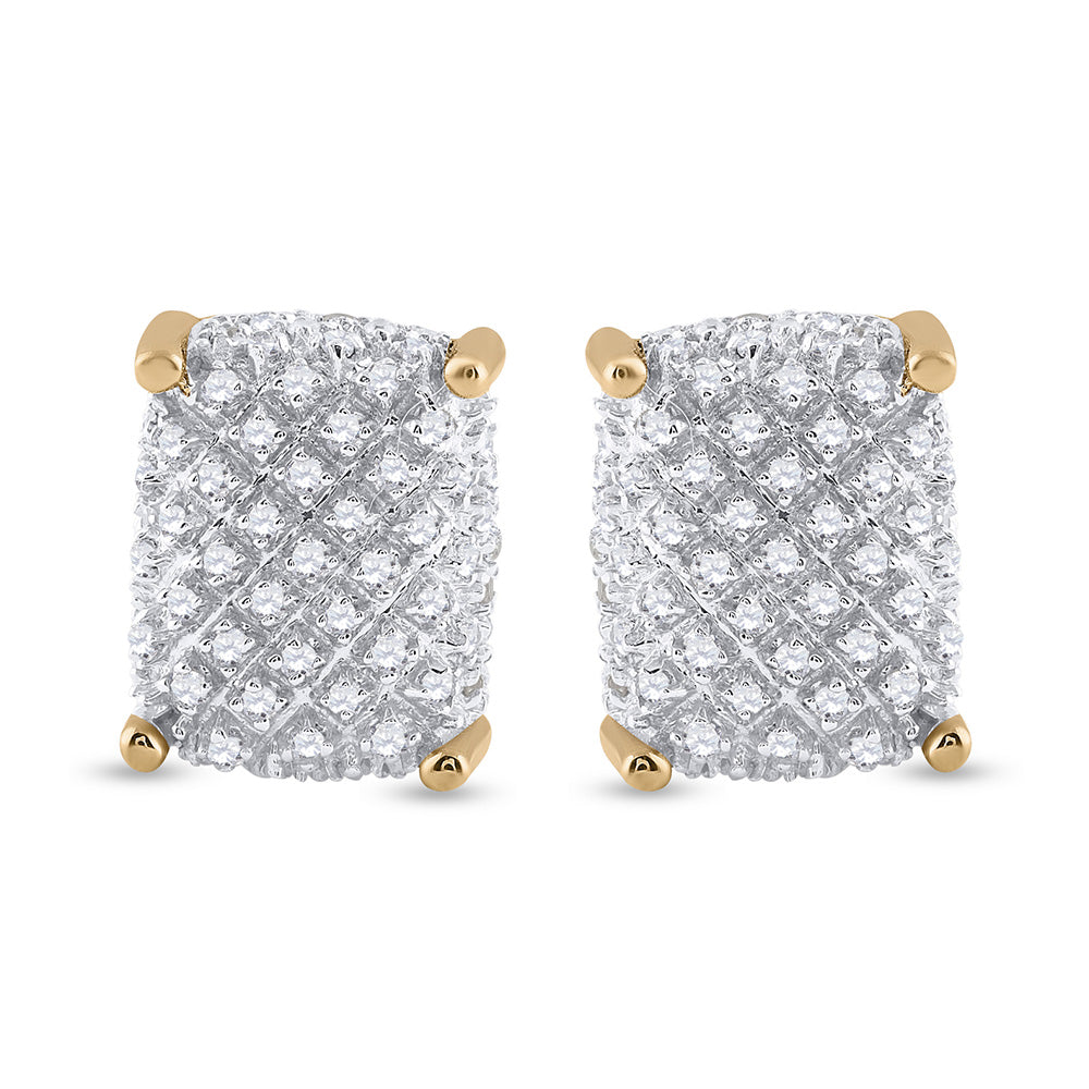 10kt Yellow Gold Mens Round Diamond Cluster Earrings 1/3 Cttw