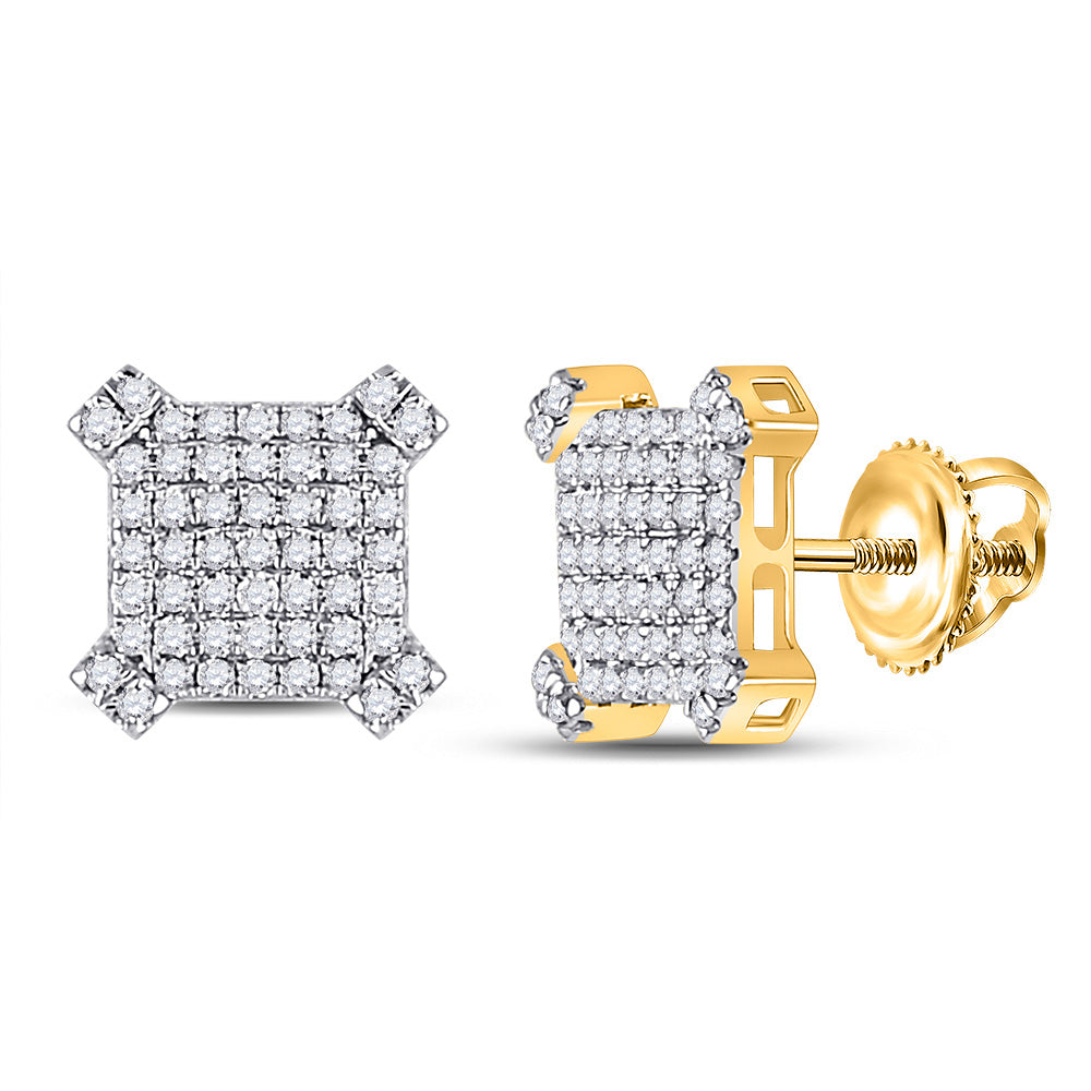 10kt Yellow Gold Mens Round Diamond Square Earrings 1/2 Cttw
