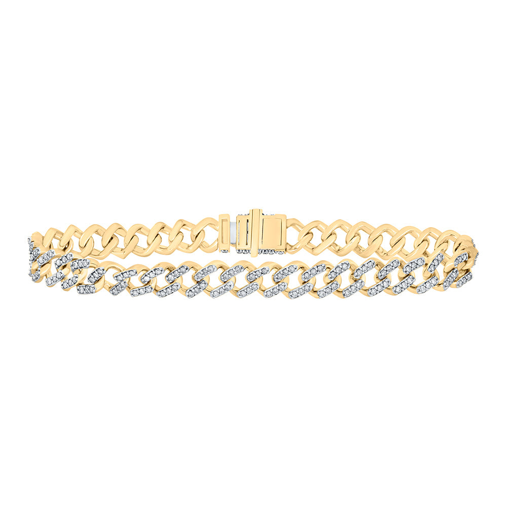 10kt Yellow Gold Mens Round Diamond Curb Link Bracelet 3 Cttw