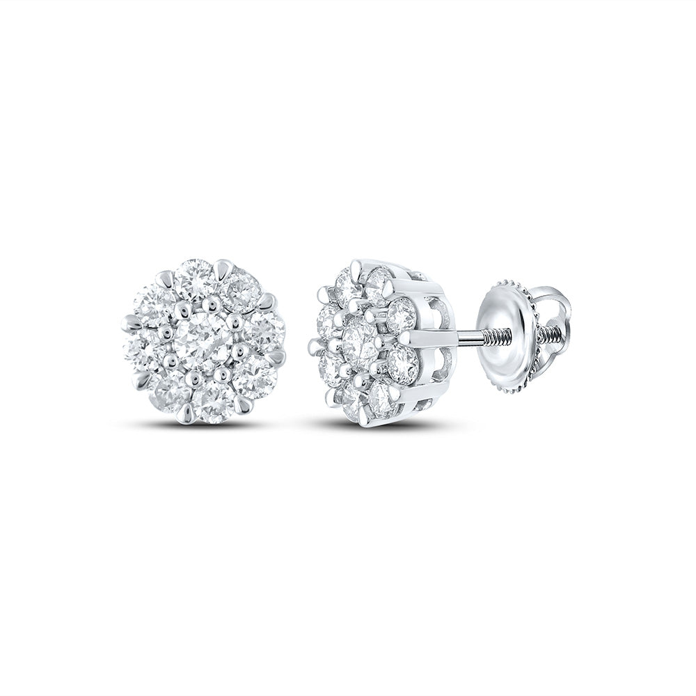 10kt White Gold Mens Round Diamond Cluster Earrings 5/8 Cttw