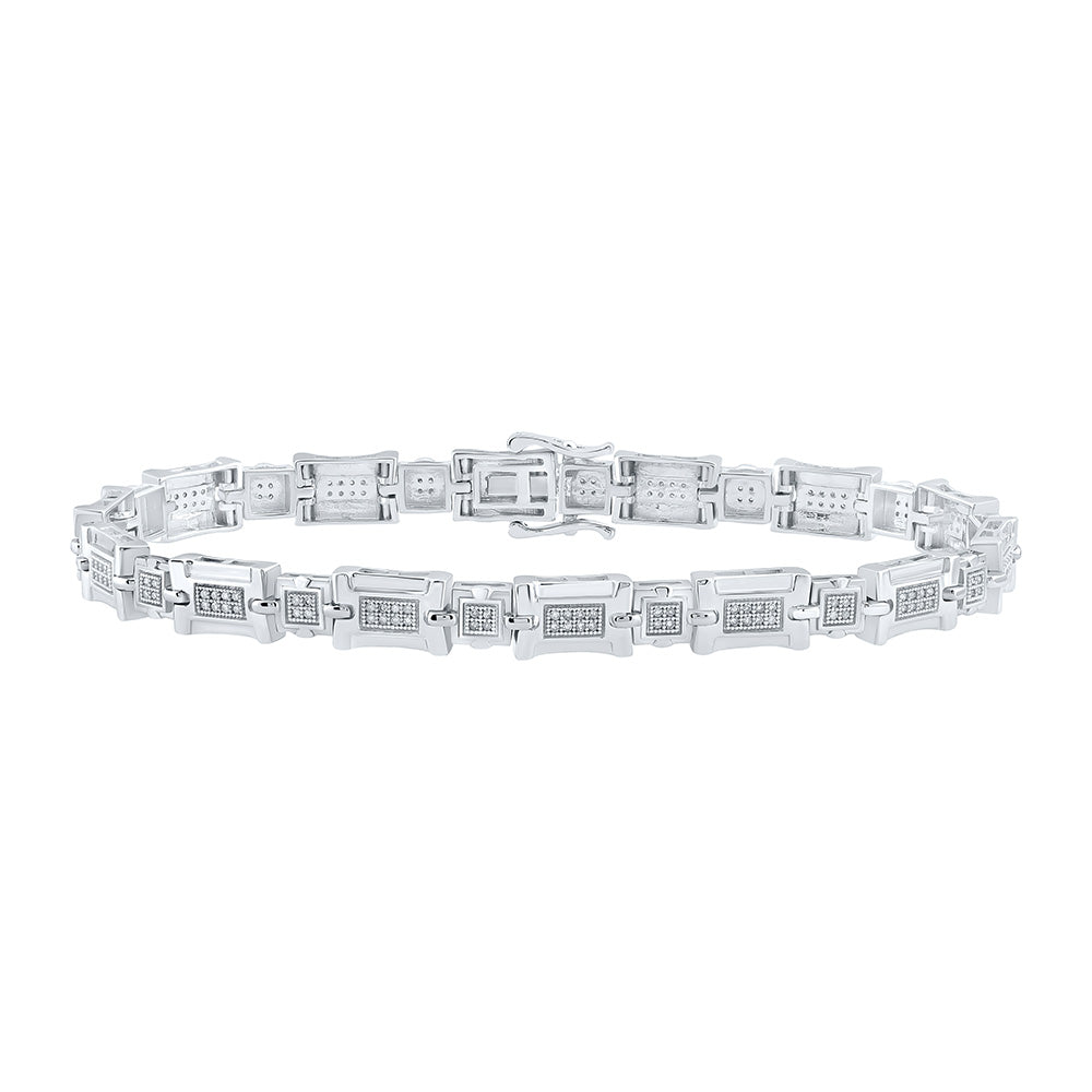 10kt White Gold Mens Round Diamond Link Bracelet 1/2 Cttw