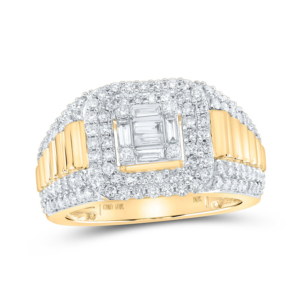 10kt Yellow Gold Mens Round Diamond Square Ring 1-1/2 Cttw