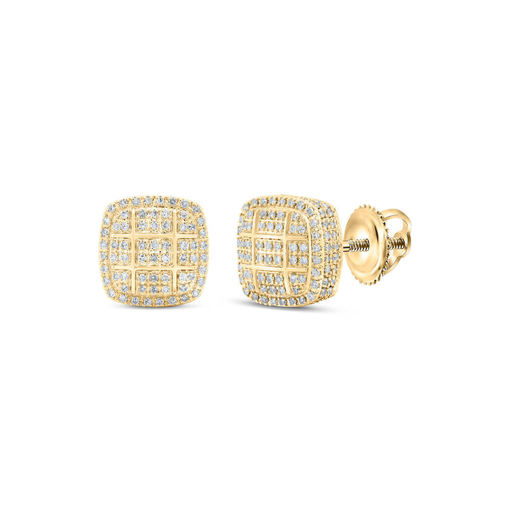 10kt Yellow Gold Mens Round Diamond Square Earrings 5/8 Cttw
