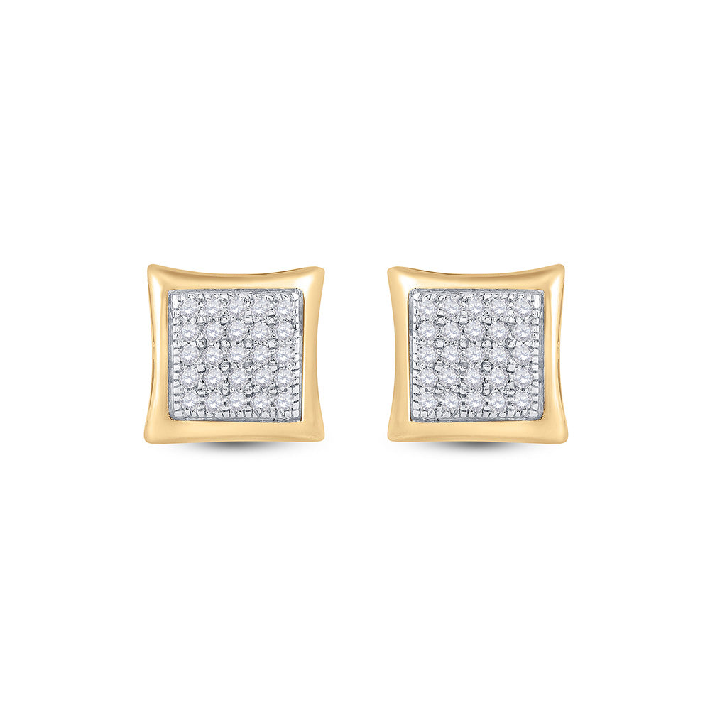 10kt Yellow Gold Mens Round Diamond Kite Square Earrings 1/6 Cttw