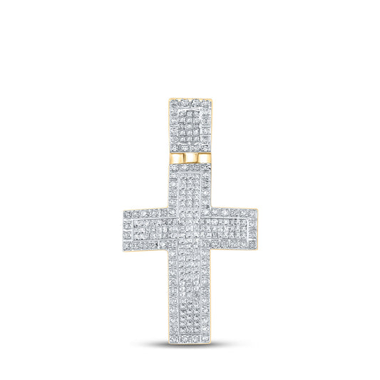 10kt Yellow Gold Mens Round Diamond Cross Charm Pendant 1 Cttw
