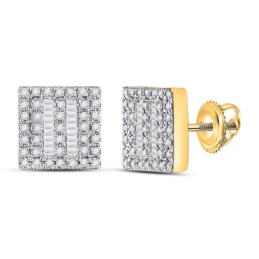 10kt Yellow Gold Mens Baguette Diamond Square Earrings 1/3 Cttw