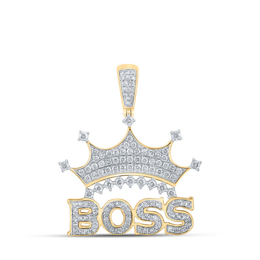 10kt Yellow Gold Mens Round Diamond Boss Crown Charm Pendant 1 Cttw