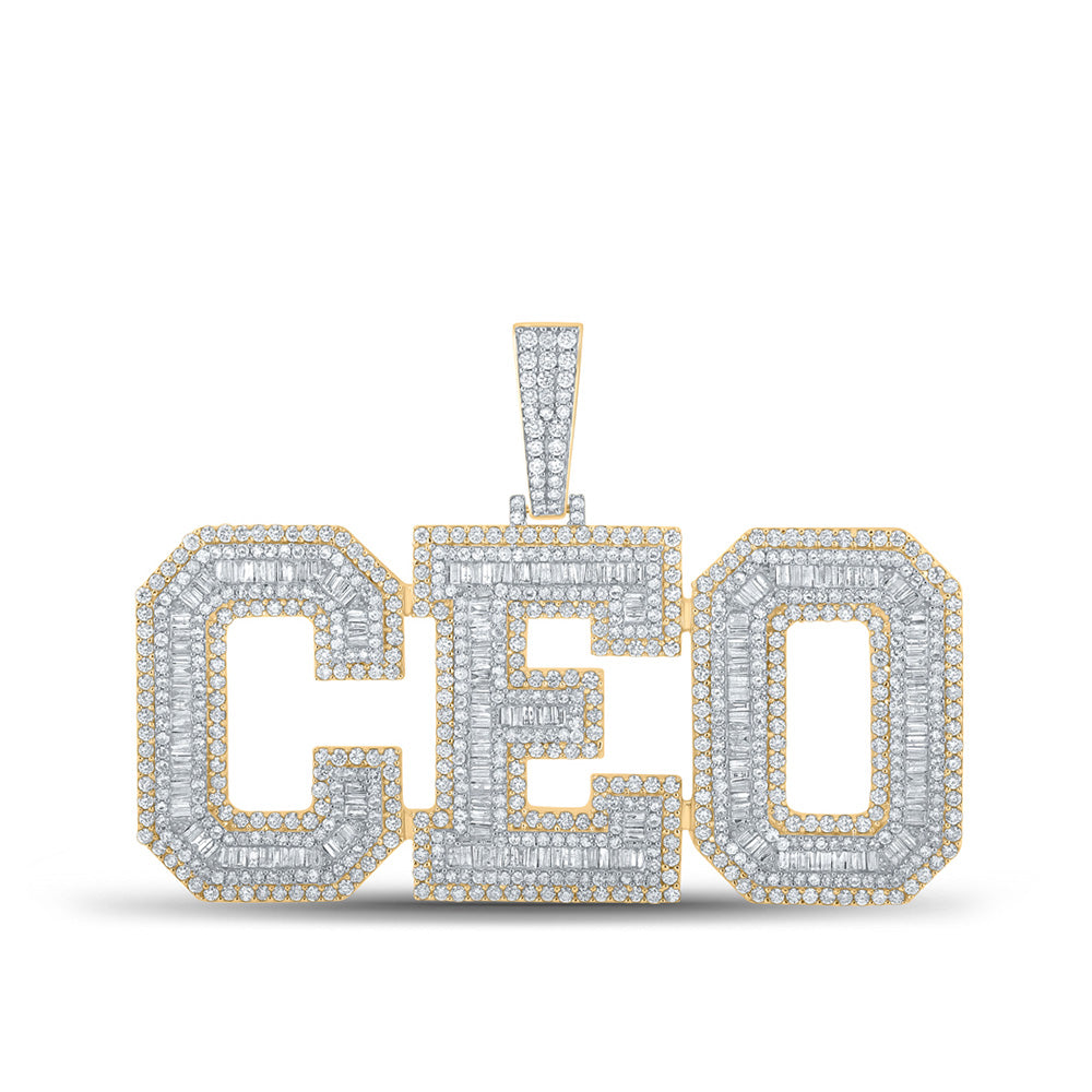 10kt Yellow Gold Mens Baguette Diamond CEO Charm Pendant 6-3/4 Cttw