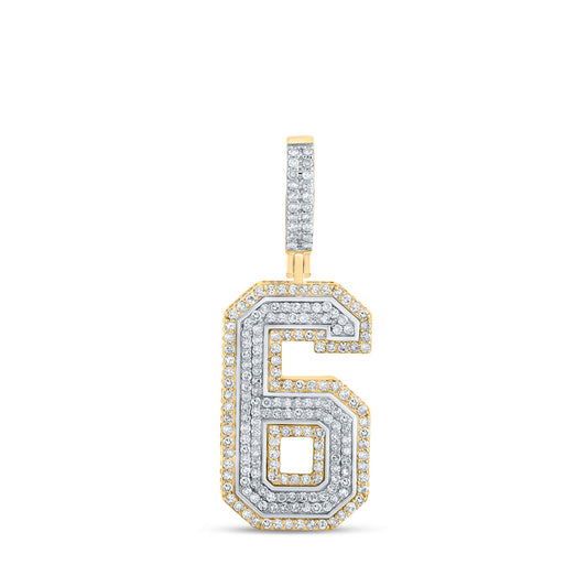 10kt Two-tone Gold Mens Round Diamond Number 6 Charm Pendant 1-3/8 Cttw