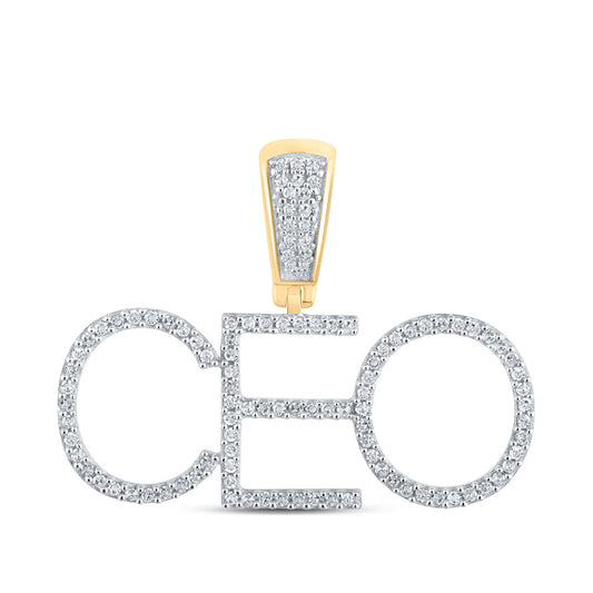 10kt Yellow Gold Mens Round Diamond CEO Charm Pendant 1/3 Cttw