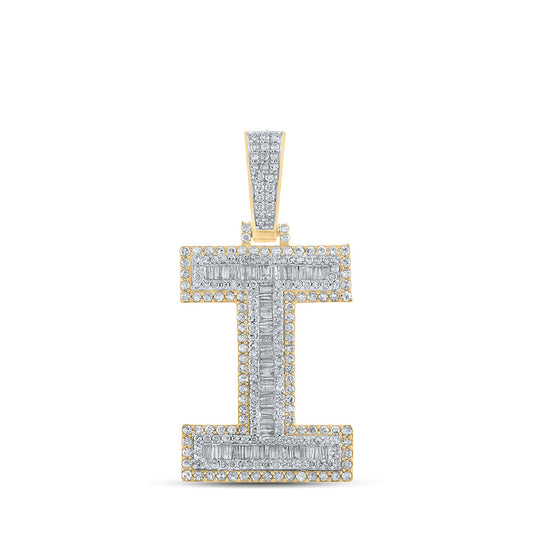 10kt Two-tone Gold Mens Baguette Diamond I Initial Letter Charm Pendant 1-3/4 Cttw