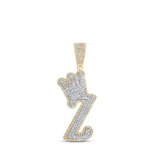 10kt Yellow Gold Mens Round Diamond Z Crown Letter Charm Pendant 1 Cttw