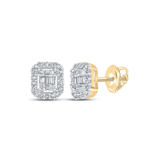14kt Yellow Gold Mens Baguette Diamond Cluster Earrings 1/4 Cttw