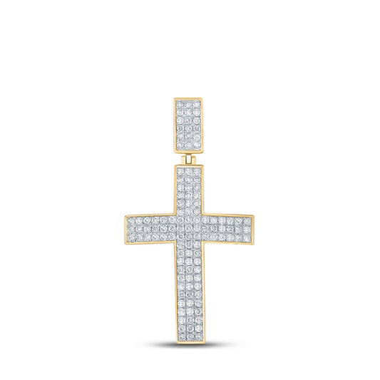 10kt Yellow Gold Mens Round Diamond Cross Charm Pendant 2 Cttw