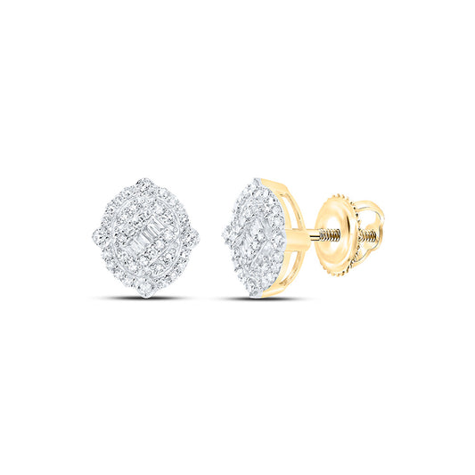 10kt Yellow Gold Mens Round Diamond Oval Earrings 3/8 Cttw