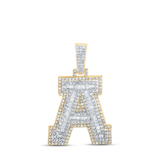 10kt Yellow Gold Mens Round Diamond A Initial Letter Charm Pendant 7/8 Cttw