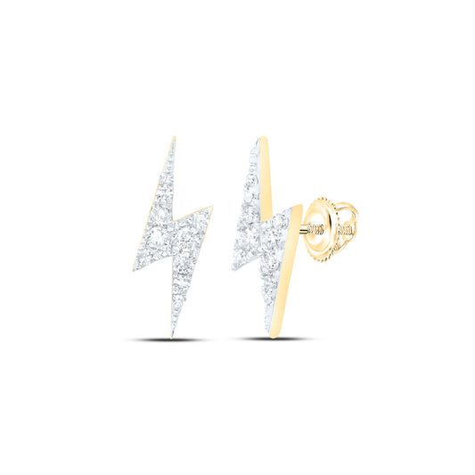 10kt Yellow Gold Mens Round Diamond Bolt Lightning Stud Earrings 1/6 Cttw