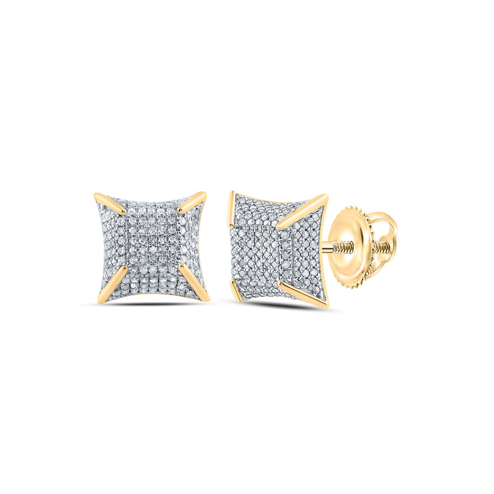 10kt Yellow Gold Mens Round Diamond Square Earrings 1/2 Cttw