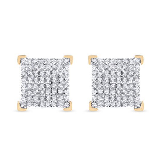 10kt Yellow Gold Mens Round Diamond Square Earrings 1/3 Cttw