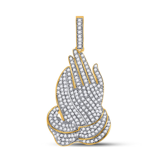 10kt Yellow Gold Mens Round Diamond Praying Hands Charm Pendant 7/8 Cttw