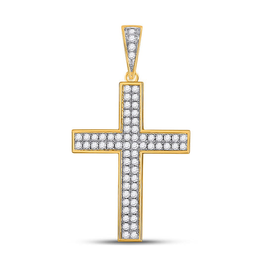 10kt Yellow Gold Mens Round Diamond Roman Cross Charm Pendant 3/4 Cttw