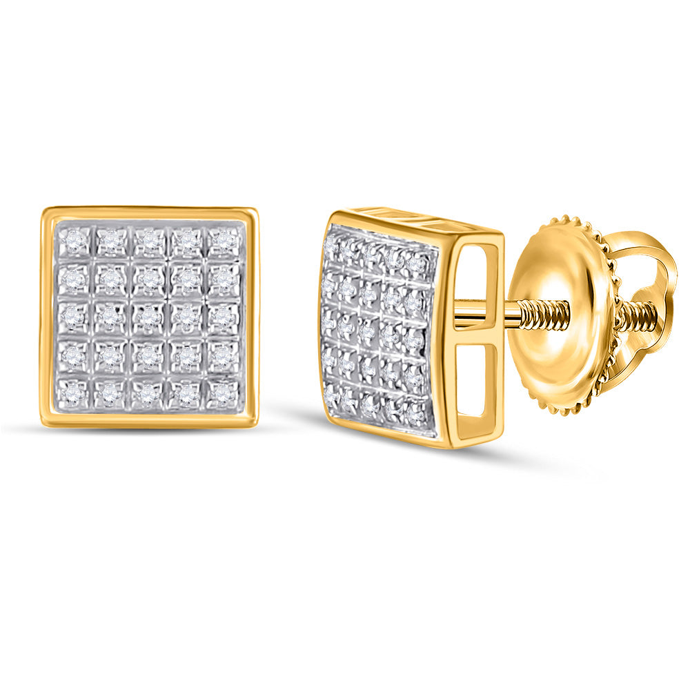 10kt Yellow Gold Mens Round Diamond Square Cluster Earrings 1/6 Cttw