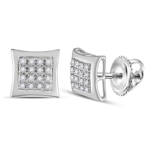 10kt White Gold Mens Round Diamond Kite Square Earrings 1/12 Cttw