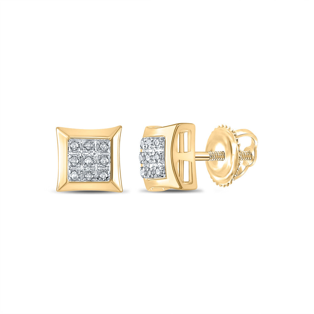 10kt Yellow Gold Mens Round Diamond Square Earrings 1/20 Cttw