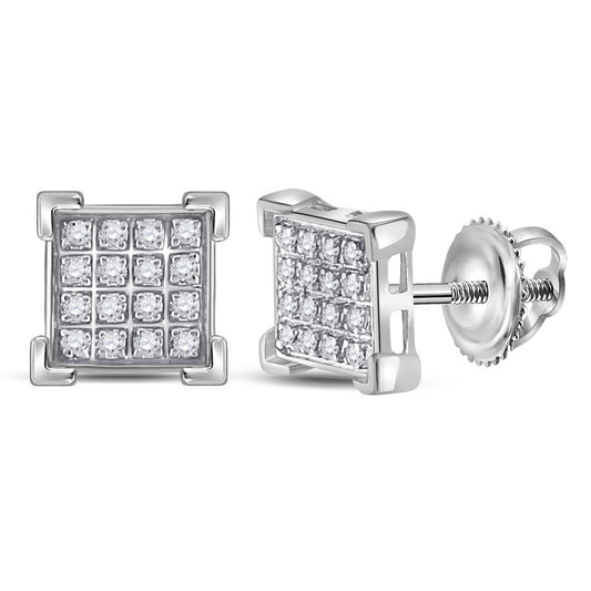 10kt White Gold Mens Round Diamond Square Earrings 1/10 Cttw