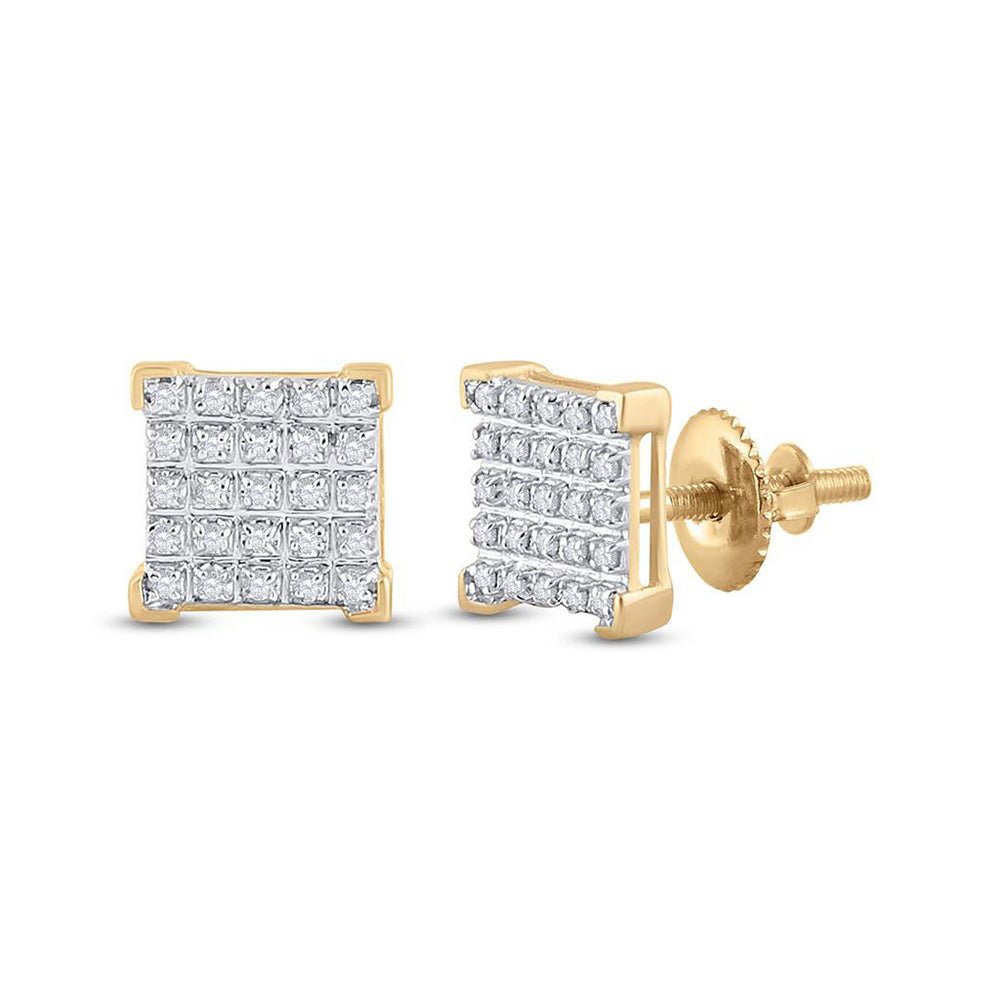 10kt Yellow Gold Mens Round Diamond Square Earrings 1/6 Cttw