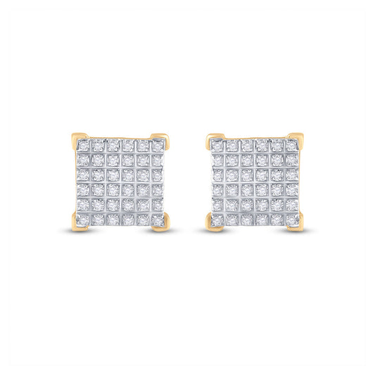 10kt Yellow Gold Mens Round Diamond Square Earrings 1/5 Cttw