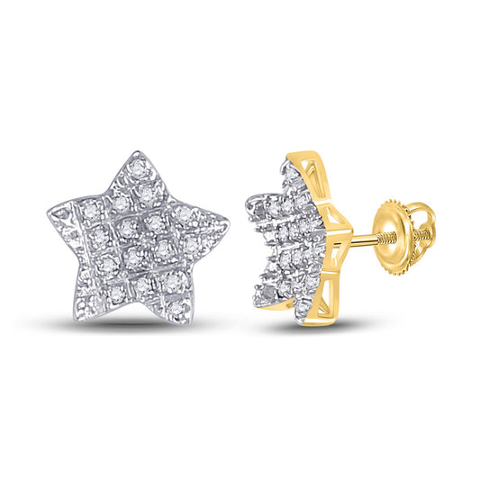 10kt Yellow Gold Mens Round Diamond Star Earrings 1/10 Cttw