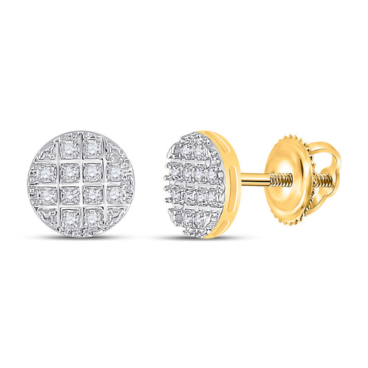 10kt Yellow Gold Mens Round Diamond Cluster Earrings 1/10 Cttw