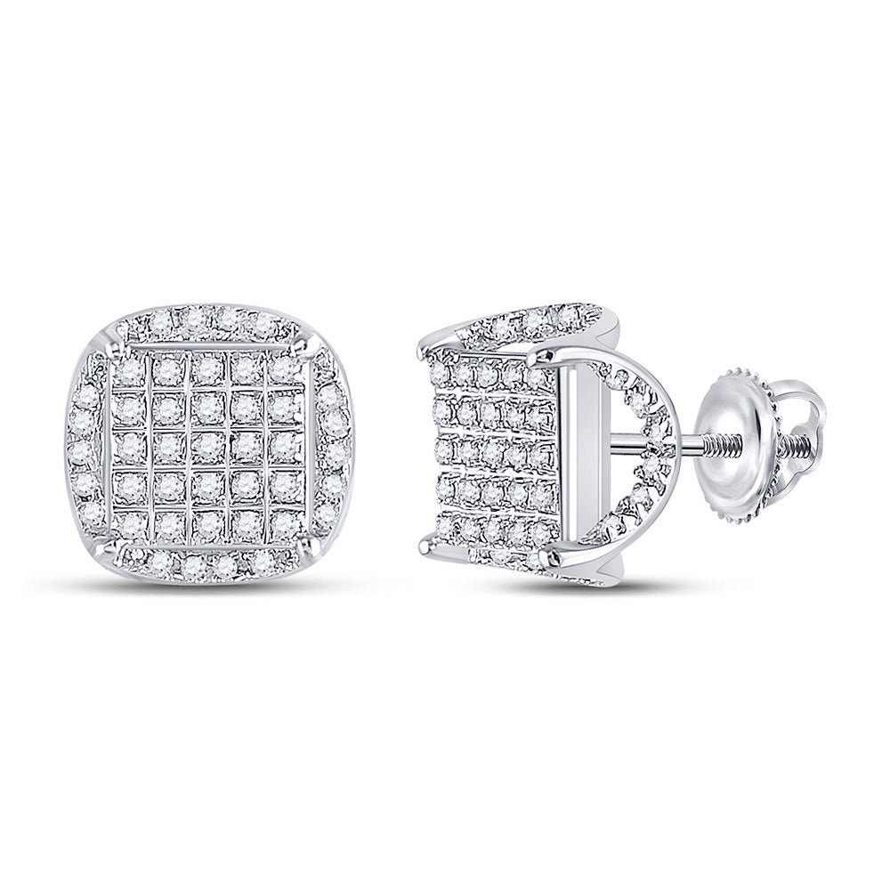 10kt White Gold Mens Round Diamond Square Stud Earrings 1/3 Cttw