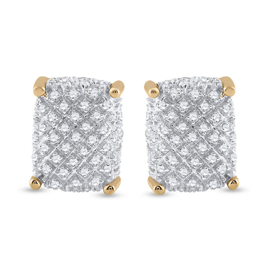 10kt Yellow Gold Mens Round Diamond Cluster Earrings 1/3 Cttw