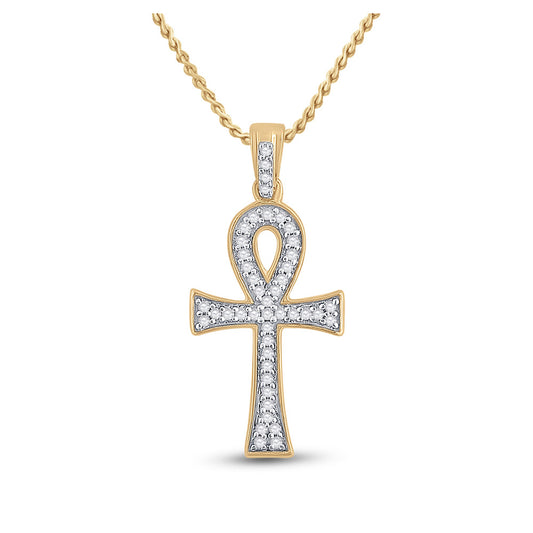10kt Yellow Gold Mens Round Diamond Ankh Cross Charm Pendant 1/5 Cttw