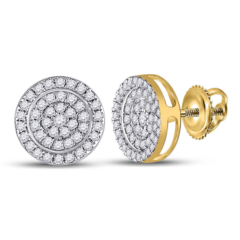 10kt Yellow Gold Mens Round Diamond Circle Cluster Earrings 1/3 Cttw