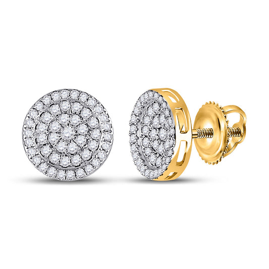 10kt Yellow Gold Mens Round Diamond Circle Earrings 1/2 Cttw