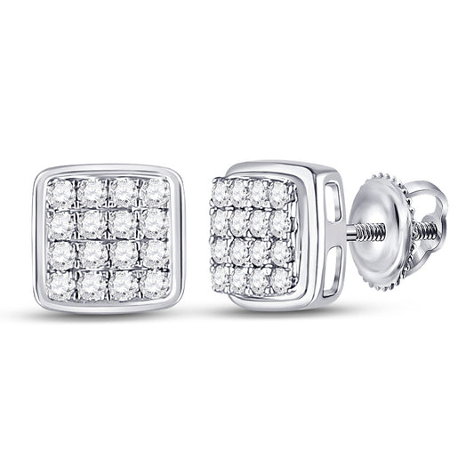 10kt White Gold Mens Round Diamond Square Earrings 1/3 Cttw