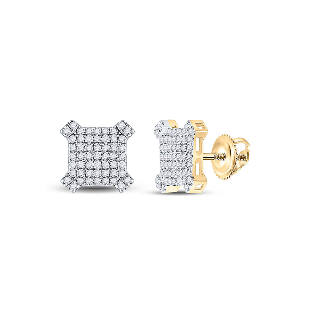 10kt Yellow Gold Mens Round Diamond Square Earrings 1/3 Cttw