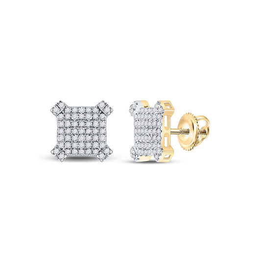 14kt Yellow Gold Mens Round Diamond Square Earrings 1/3 Cttw