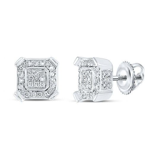 10kt White Gold Mens Round Diamond Square Earrings 1/3 Cttw