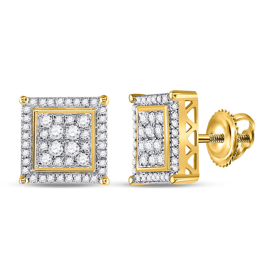 10kt Yellow Gold Mens Round Diamond Square Earrings 1/2 Cttw