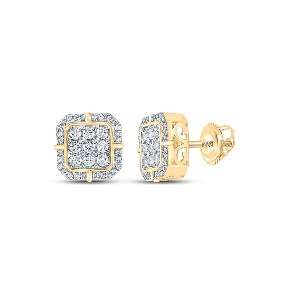 10kt Yellow Gold Mens Round Diamond Square Earrings 1 Cttw