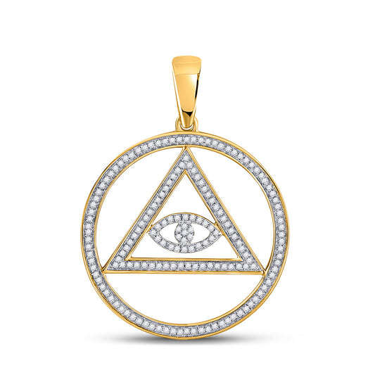 10kt Yellow Gold Mens Round Diamond All-Seeing Eye of Providence Charm Pendant 1/2 Cttw