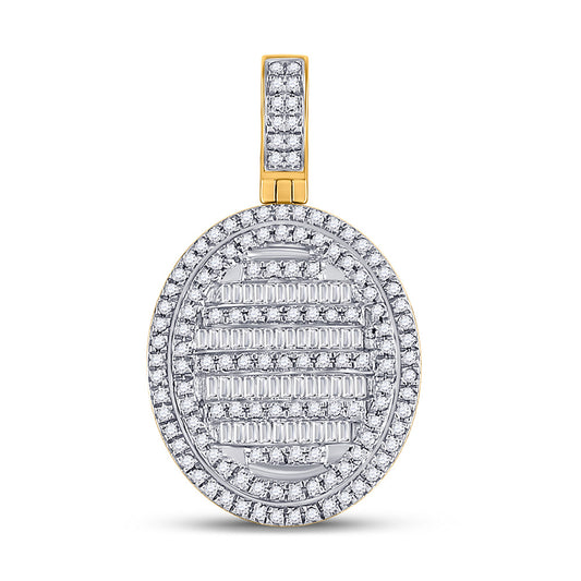 10kt Yellow Gold Mens Baguette Diamond Oval Charm Pendant 3/4 Cttw