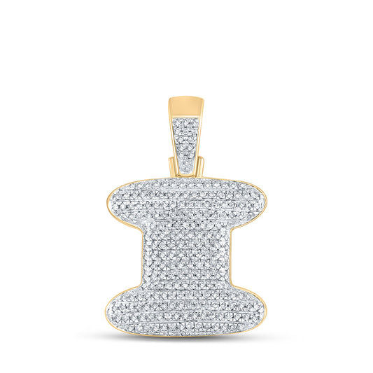 10kt Yellow Gold Mens Round Diamond Bubble I Letter Charm Pendant 3/4 Cttw