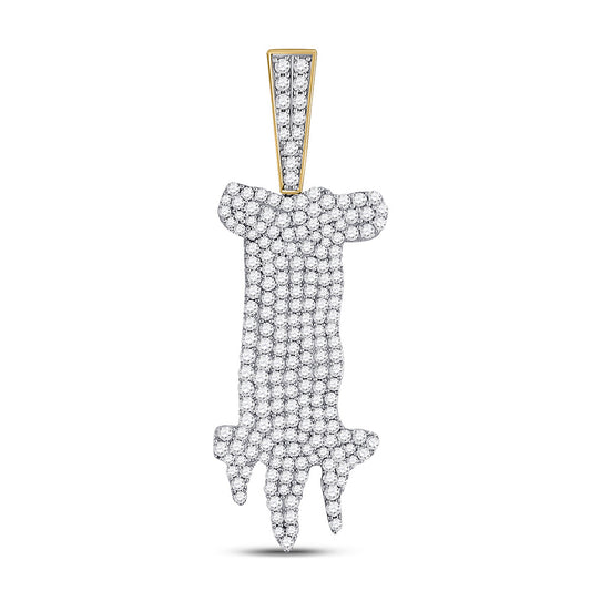 10kt Yellow Gold Mens Round Diamond I Drip Letter Charm Pendant 1-7/8 Cttw