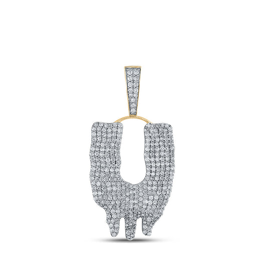 10kt Yellow Gold Mens Round Diamond Drip U Letter Charm Pendant 3 Cttw