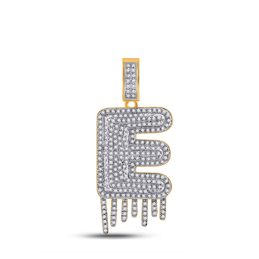 10kt Yellow Gold Mens Round Diamond E Drip Letter Charm Pendant 3/4 Cttw